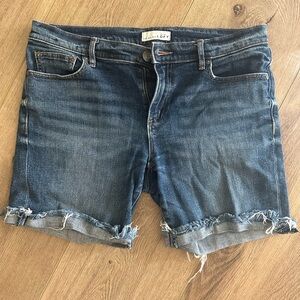 Mid Rise, Mid length darkish denim cutoff jeans shorts— LOFT